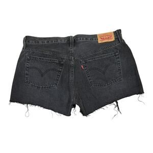 Levis 501 Original Cut Off Denim Shorts Black High Rise Button Fly Womens W32